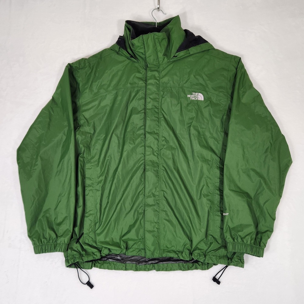 The North Face Resolve HyVent Rain Jacket Mens Large Green Hooded Shell AR9T